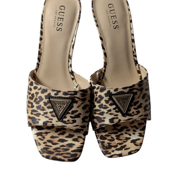 Guess Leopard Print Square Open Toe Logo Detail Kitten Heel Mules Size 9 NWOB - Picture 2 of 9